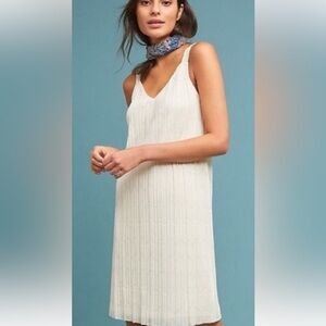 Meadow Rue by Anthropologie Pleated Ivory Sleeveless Shift Dress size 6